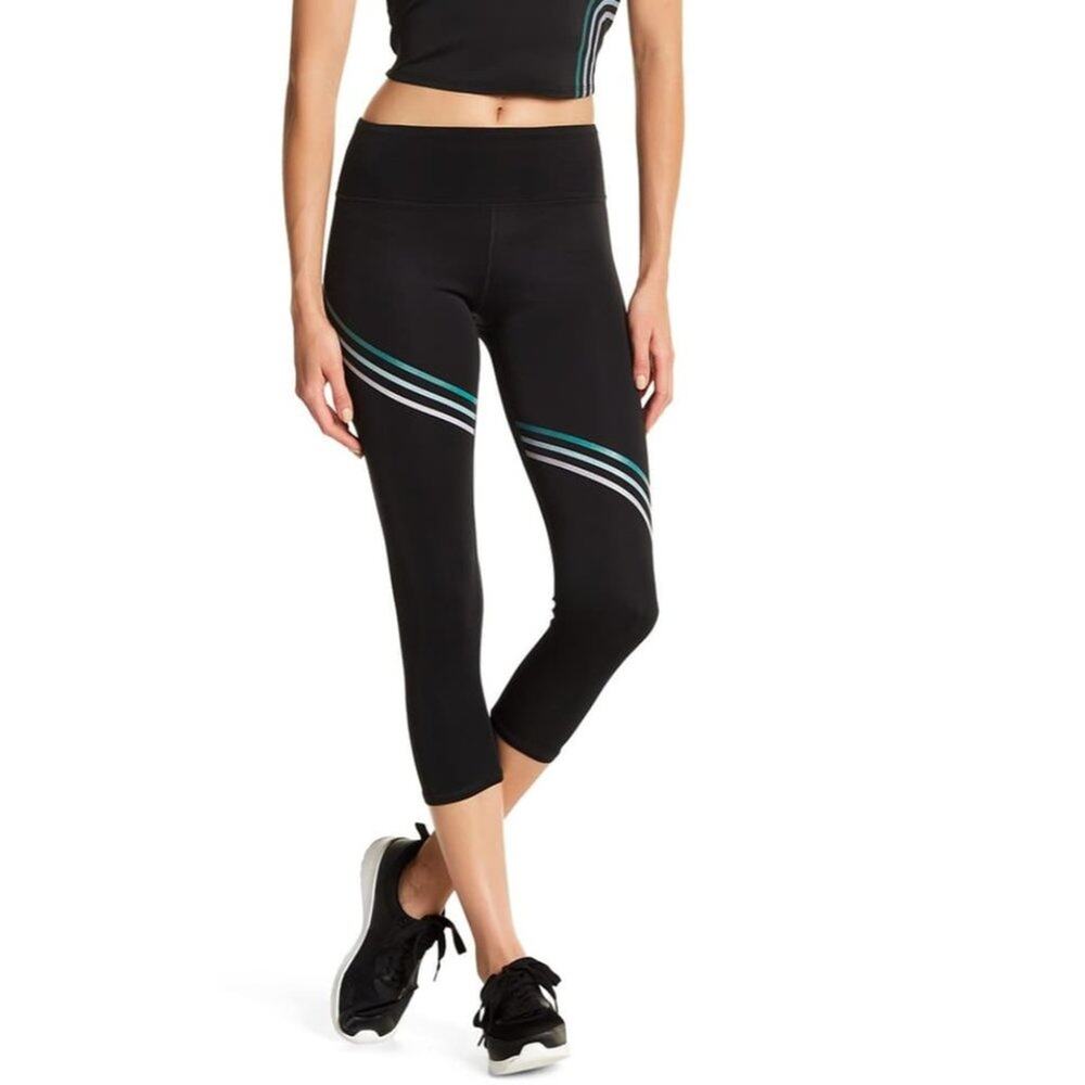 Threads 4 Thought T4T Avian Capri Leggings Black Pastel Diagonal Stripe Small